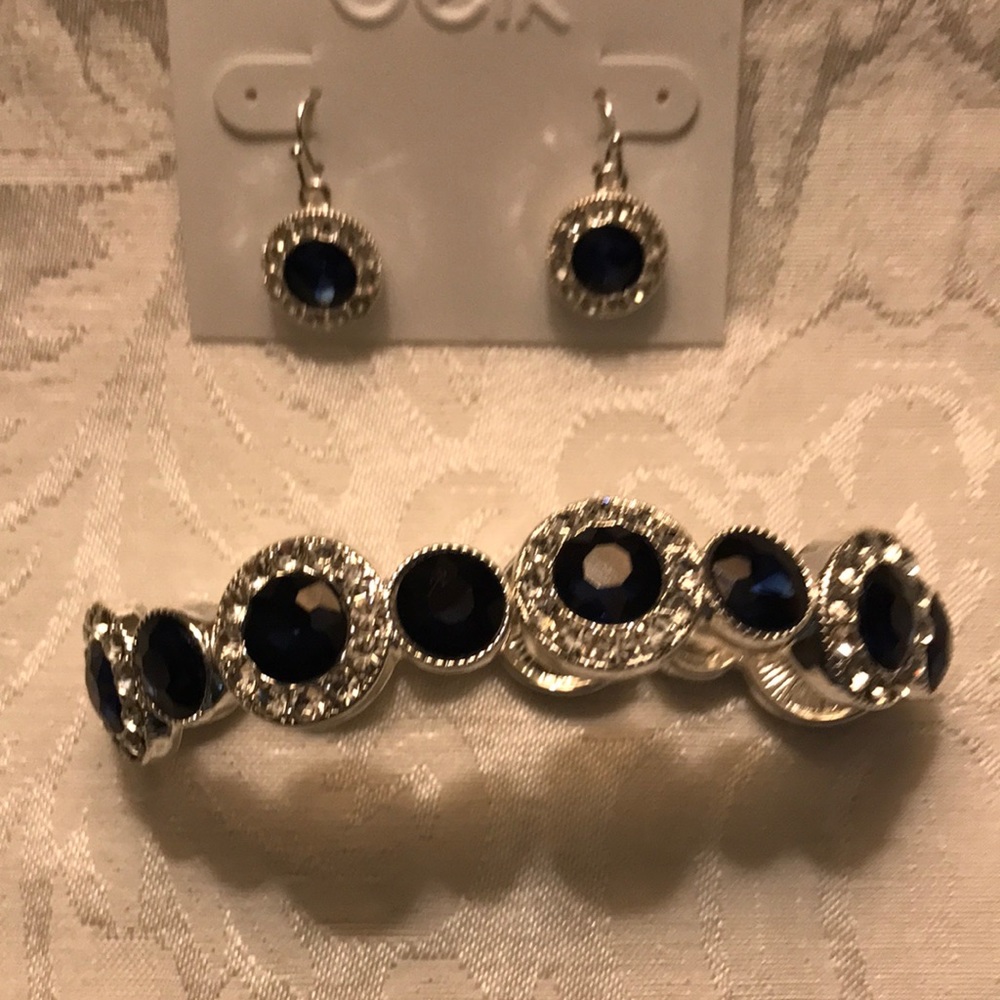 Sapphire and crystal pierced drop earrings and matching bracelet.